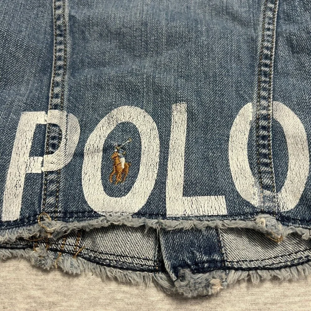 Polo Ralph Lauren‎ Denim Crop Jacket Girls 6X/6 Spellout Small Pony Trucker